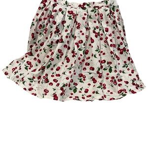 Cherry Print White A Line Pleated Skirt